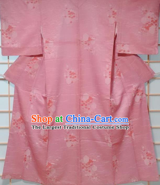 Japanese Classical Chrysanthemum Pattern Deep Pink Kimono Japan Traditional Yukata Dress Costume for Women