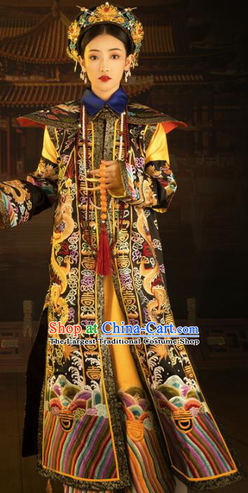 Traditional Chinese Drama Queen Embroidered Dress Ancient Qing Dynasty Imperial Consort Replica Costumes for Women