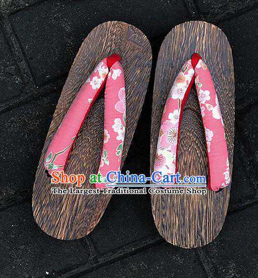 Traditional Japanese Classical Sakura Pattern Pink Flip Flops Slippers Geta Asian Japan Clogs Shoes for Women