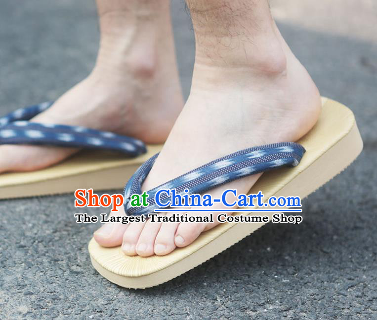 Traditional Japanese Blue Flip Flops Clogs Slippers Asian Japan Geta Shoes for Men