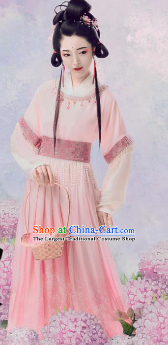 Chinese Ancient Court Maid Pink Hanfu Dress Traditional Tang Dynasty Princess Costumes for Women