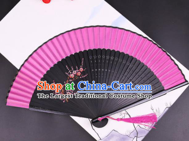 Chinese Traditional Painting Flowers Pink Silk Folding Fans Handmade Accordion Classical Dance Bamboo Fan