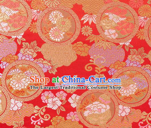 Chinese Classical Chrysanthemum Bamboo Pattern Design Red Brocade Fabric Asian Traditional Hanfu Satin Material