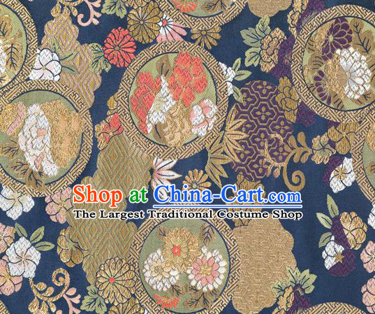 Chinese Classical Chrysanthemum Bamboo Pattern Design Navy Brocade Fabric Asian Traditional Hanfu Satin Material