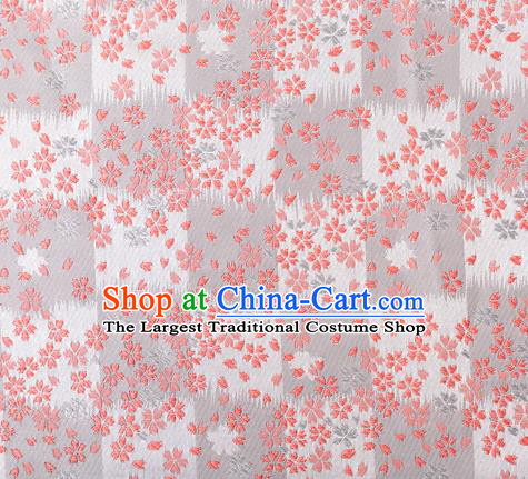 Asian Japanese Traditional Sakura Pattern Design Light Grey Brocade Fabric Kimono Tapestry Satin