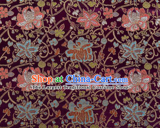 Chinese Classical Twine Lotus Pattern Design Purple Brocade Fabric Asian Traditional Hanfu Satin Material