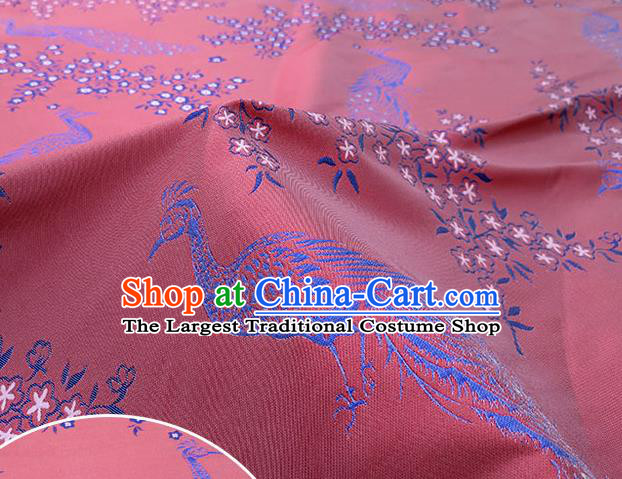 Chinese Classical Peacock Pattern Design Watermelon Red Brocade Fabric Asian Traditional Hanfu Satin Material