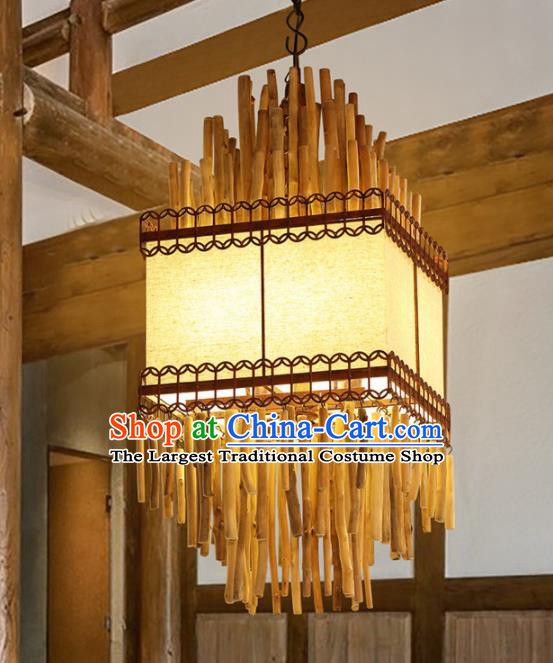 Asian Traditional Wood Square Ceiling Lantern Thailand Handmade Lanterns Hanging Lamps