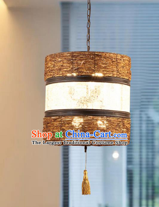 Asian Traditional Straw Weaving Ceiling Lantern Thailand Handmade Lanterns Hanging Lamps