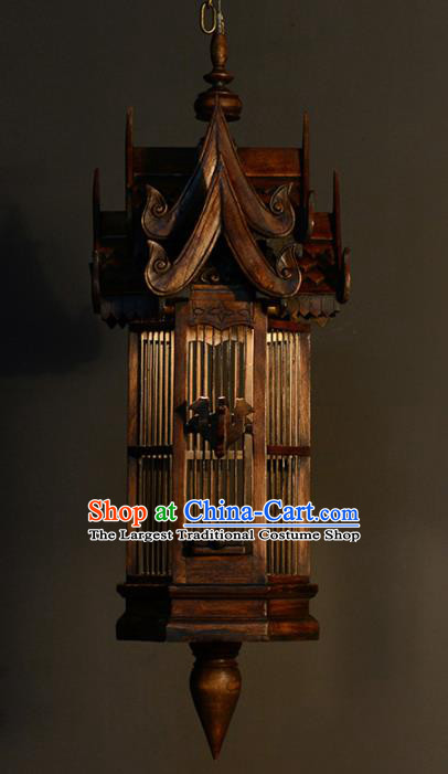 Asian Traditional Wood Carving Birdcage Ceiling Lantern Thailand Handmade Lanterns Hanging Lamps