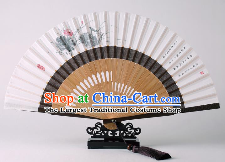 Traditional Chinese Ink Painting Lotus Folding Fan China Bamboo Fan Oriental Fan