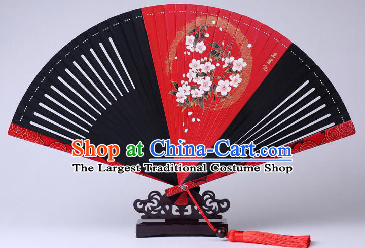 Traditional Chinese Printing Red Folding Fan China Bamboo Fan Oriental Fan