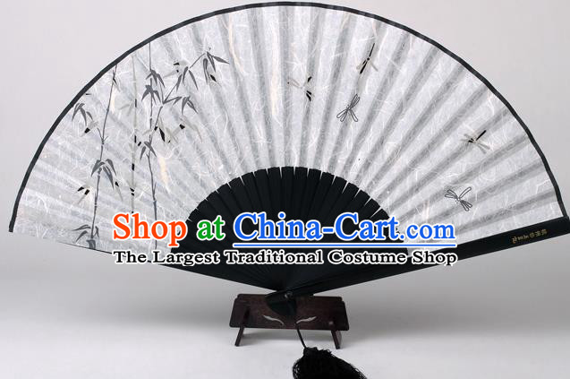 Traditional Chinese Handmade Printing Bamboo Dragonfly White Silk Folding Fan China Accordion Fan Oriental Fan