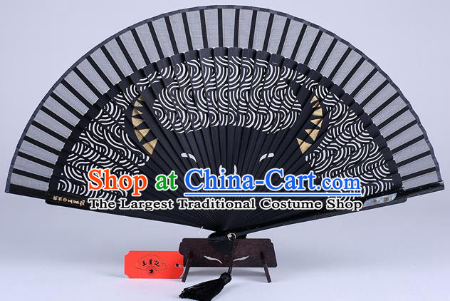 Traditional Chinese Handmade Carving Zodiac Cow Folding Fan China Bamboo Accordion Fan Oriental Fan