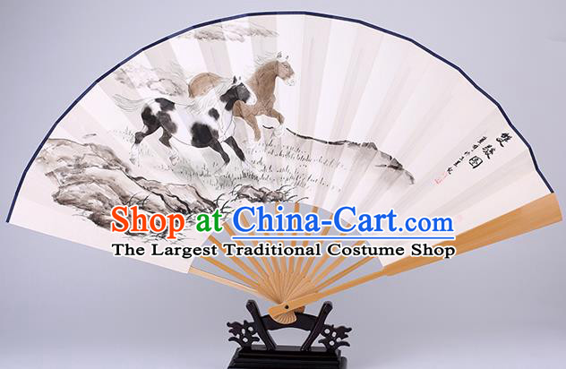 Traditional Chinese Hand Painting Horse Paper Fan China Bamboo Accordion Folding Fan Oriental Fan