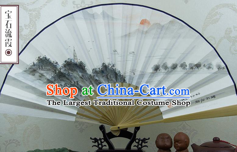 Traditional Chinese Hand Painting Sunset Glow Paper Fan China Accordion Folding Fan Oriental Fan