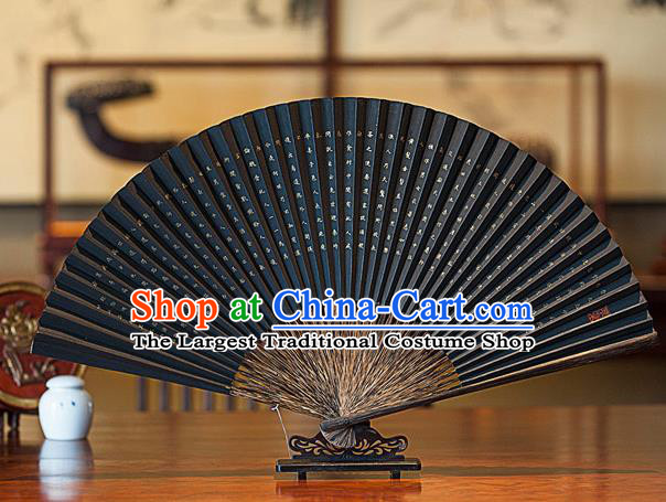 Traditional Chinese Hand Painting Peach Blossom Spring Black Paper Fan China Bamboo Accordion Folding Fan Oriental Fan