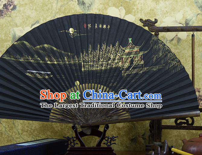 Traditional Chinese Hand Painting Moon View Mulberry Paper Fan China Accordion Folding Fan Oriental Fan