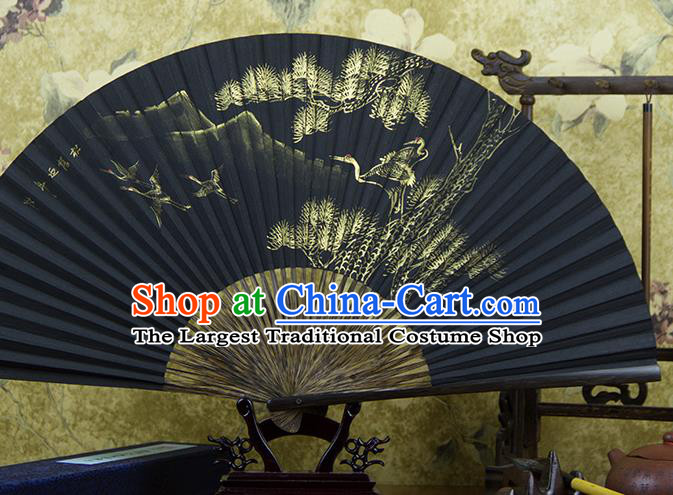 Traditional Chinese Hand Painting Pine Crane Mulberry Paper Fan China Accordion Folding Fan Oriental Fan