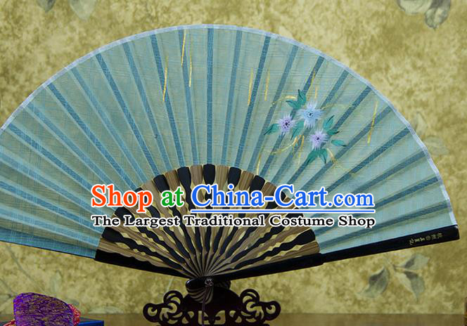 Traditional Chinese Printing Flowers Green Flax Fan China Bamboo Accordion Folding Fan Oriental Fan