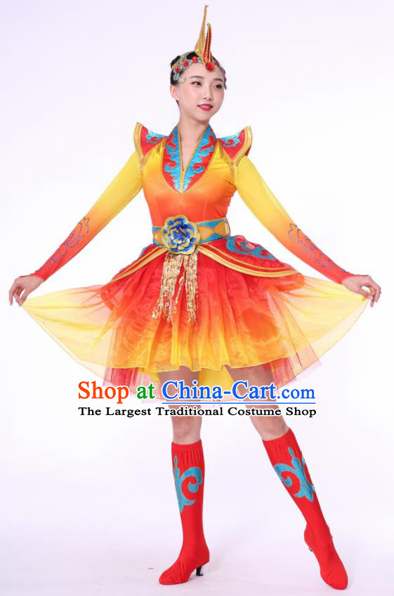 Chinese Traditional Drum Dance Dress China Folk Dance Stage Performance Costume for Women