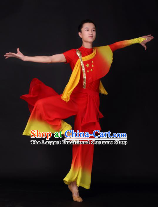 Chinese Traditional Male Dance Red Clothing China Folk Dance Stage Performance Costume for Men