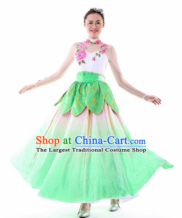 Chinese Lotus Dance Green Dress Traditional Classical Dance Stage Performance Costume for Women