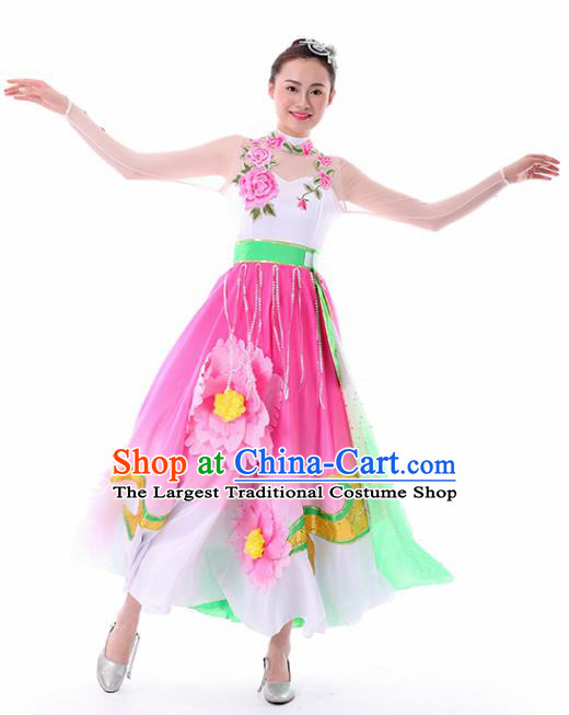 Chinese Peony Dance Pink Dress Traditional Classical Dance Stage Performance Costume for Women