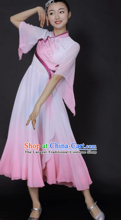 Chinese Fan Dance Umbrella Dance Pink Dress Traditional Classical Dance Stage Performance Costume for Women