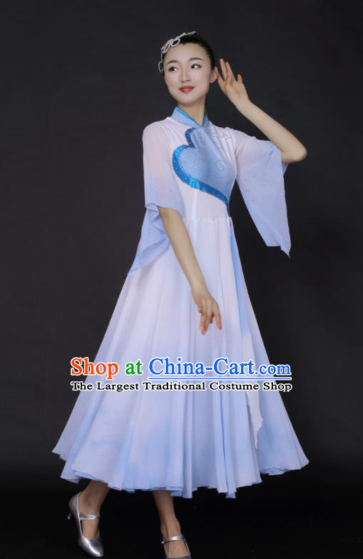 Chinese Fan Dance Umbrella Dance Blue Dress Traditional Classical Dance Stage Performance Costume for Women