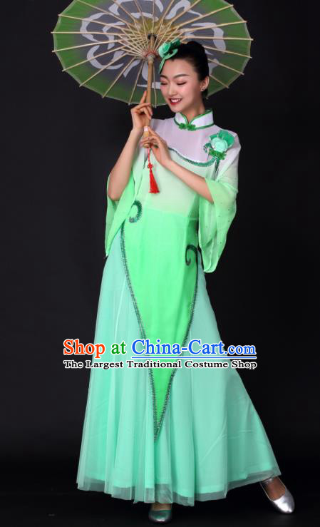 Chinese Classical Dance Umbrella Dance Green Dress Traditional Stage Performance Costume for Women