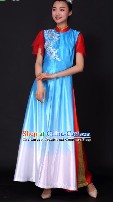 Professional Chorus Modern Dance Blue Dress Opening Dance Stage Performance Costume for Women