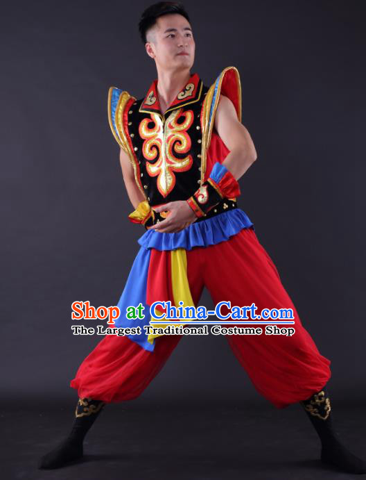 Chinese Traditional Mongol Nationality Dance Red Clothing China Folk Dance Stage Performance Costume for Men