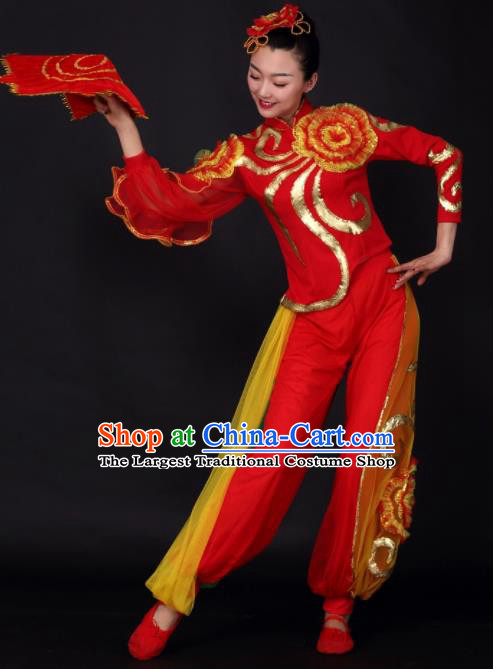 Chinese Traditional Yangko Dance Red Outfits Folk Dance Stage Performance Costume for Women