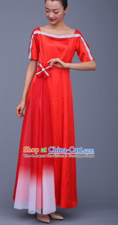 Chinese Traditional Chorus Red Dress Opening Dance Stage Performance Costume for Women