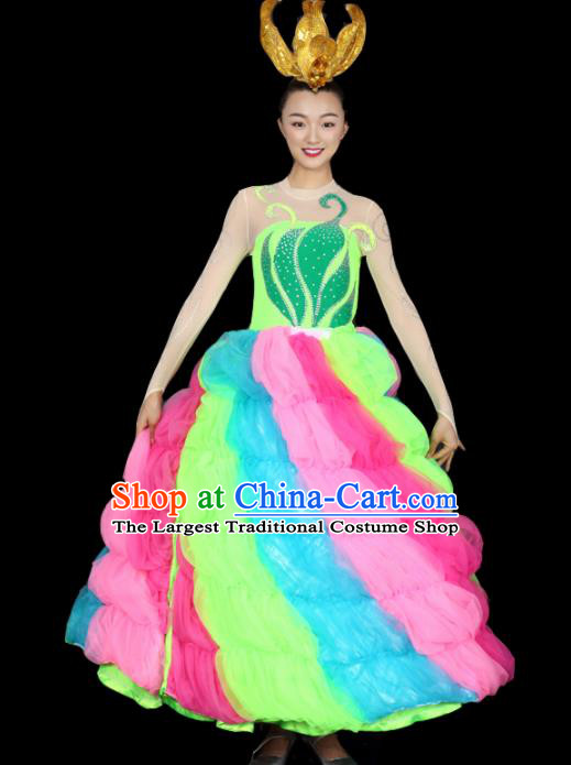 Professional Modern Dance Colorful Dress Opening Dance Stage Performance Costume for Women