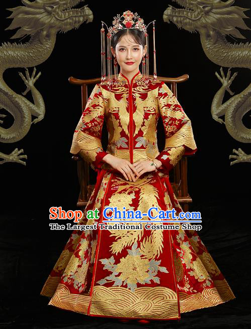 Chinese Ancient Longfeng Flown Wedding Xiuhe Suits Traditional Bride Dress Costume for Women