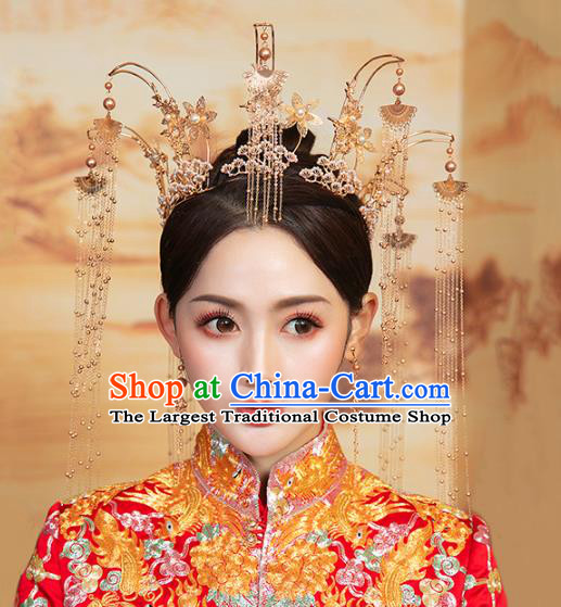 Chinese Traditional Wedding Golden Phoenix Coronet Hair Accessories for Women