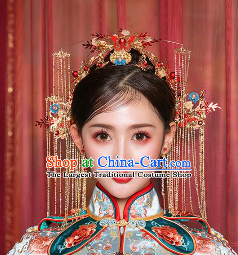 Chinese Traditional Wedding Red Butterfly Phoenix Coronet and Hairpins Hair Accessories for Women