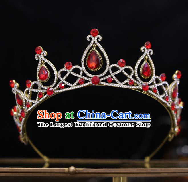 Top Grade Bride Baroque Red Crystal Royal Crown Wedding Hair Accessories for Women