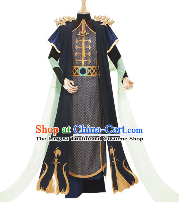 Traditional Chinese Cosplay Prince Knight Black Costume Ancient Swordsman Hanfu Clothing for Men