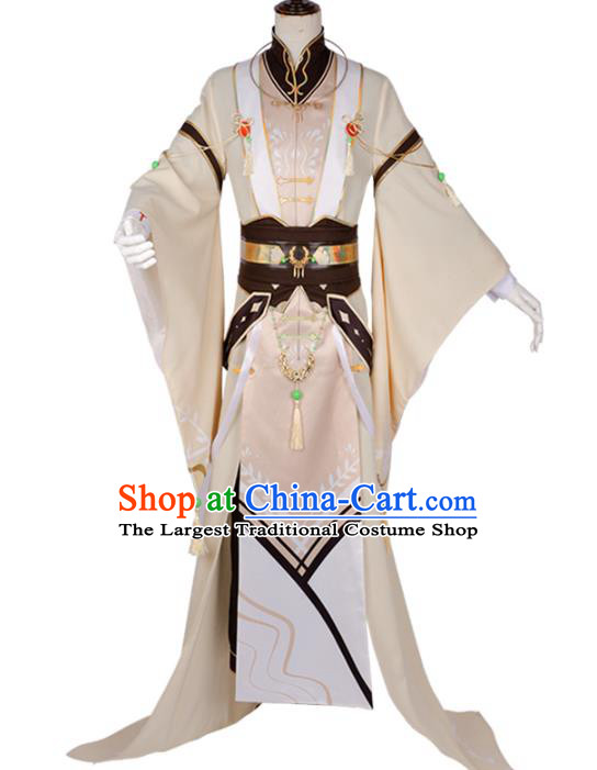 Traditional Chinese Cosplay Prince Beige Costume Ancient Swordsman Hanfu Clothing for Men