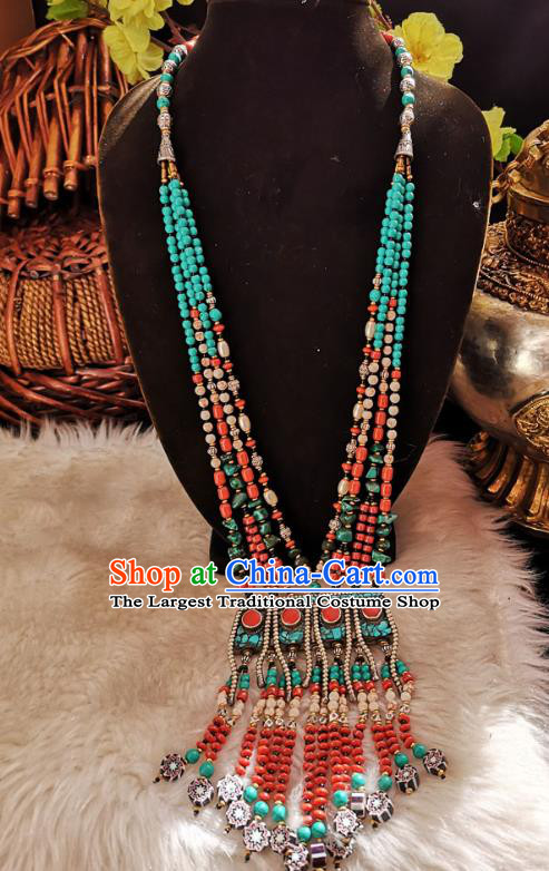 Chinese Zang Nationality Copper Colorful Beads Necklace Handmade Traditional Tibetan Ethnic Jewelry Accessories for Women