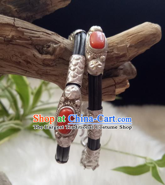 Chinese Zang Nationality Coral Bracelet Handmade Traditional Tibetan Ethnic Jewelry Accessories for Women