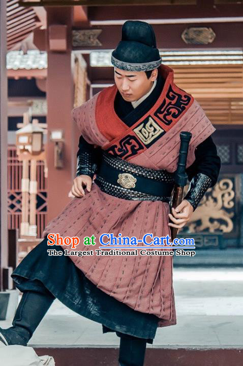 Chinese Ancient Imperial Bodyguard Historical Drama Love is More Than A Word Costume and Headpiece for Men