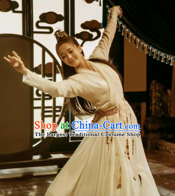 Chinese Ancient Dance Lady Swordswoman Historical Television Bloody Romance Wan Mei Hanfu Dress and Headpiece for Women