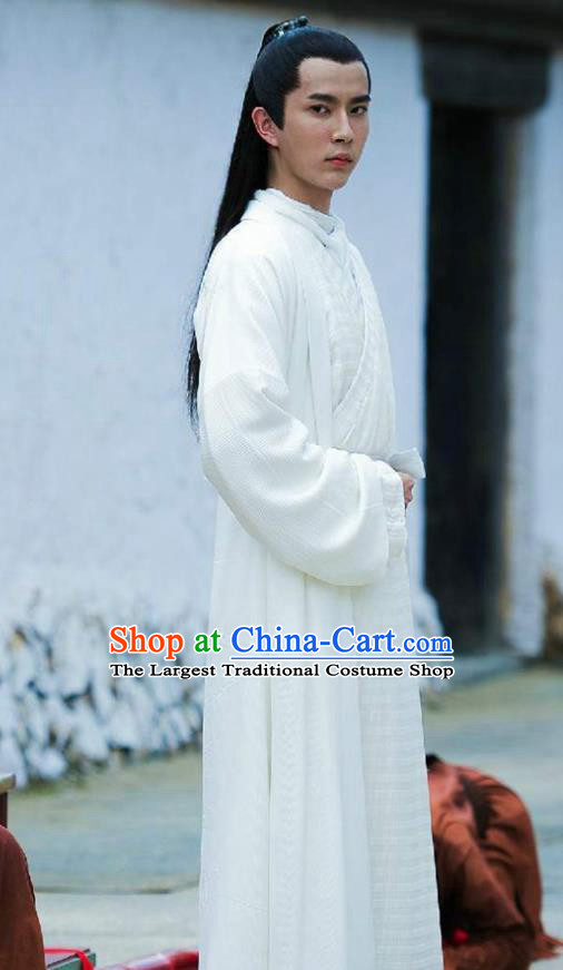 Chinese Ancient Prince White Clothing Historical Drama Go Princess Go Yu Menglong Costume and Headpiece for Men