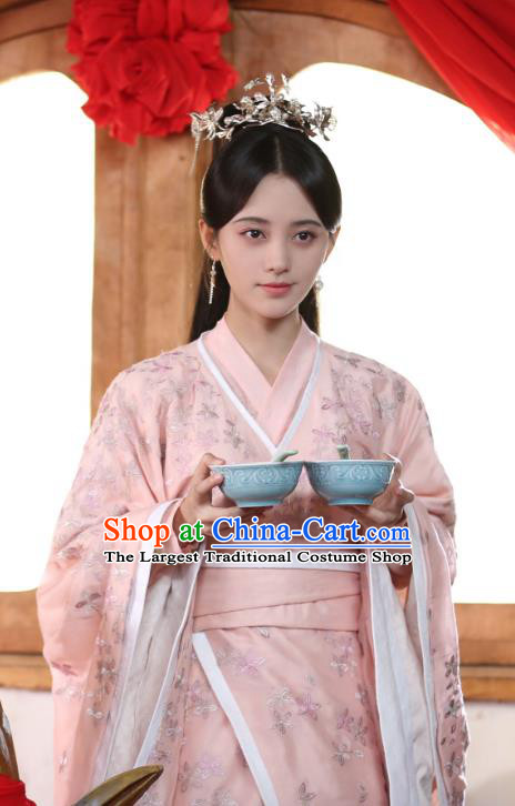 Chinese Ancient Patrician Lady Han Yunxi Pink Hanfu Dress Drama Legend of Yun Xi Costume and Headpiece for Women