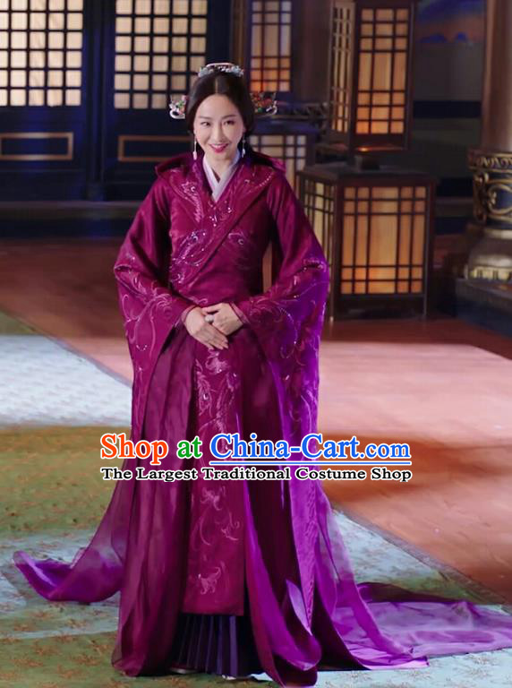 Chinese Drama The Love Lasts Two Minds Ancient Countess Yuan Purple Hanfu Dress Costume and Headpiece for Women