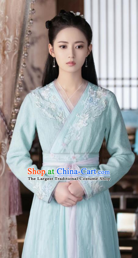 Chinese Ancient Infanta Feng Wanmian Blue Hanfu Dress Drama The Love Lasts Two Minds Costume and Headpiece for Women